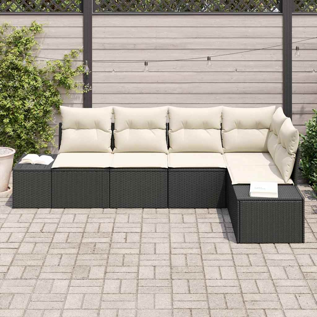 Garten-Sofa-Set mit Kissen mit Speicher 5 pcs Schwarz und Creme